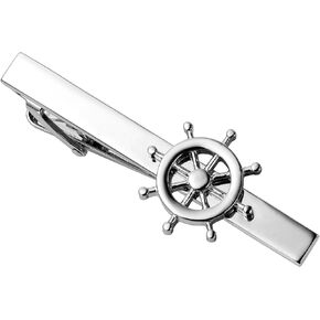 HAWSON 2.2 Inch Men's Nautical Rudder Tie Clip Silver Tie Bar for Yacht Weddings, Navy Events, Holiday Durable Marine-Themed Accessories for Groomsmen & Maritime Professionals