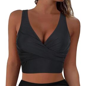 Firpearl Women's Underwire Bikini Tops Only - Longline Swimsuit Top Criss Cross Push Up Swim Crop Top 2025