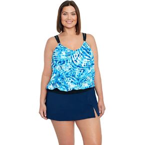 Penbrooke Shape Solver Women's Plus Wishy Washy V-Neck Blouson Ring Soft Cup Tankini Top Separate