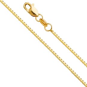 14k REAL Yellow Gold Solid 1.1mm Box Link Chain Necklace with Lobster Claw Clasp - 22"