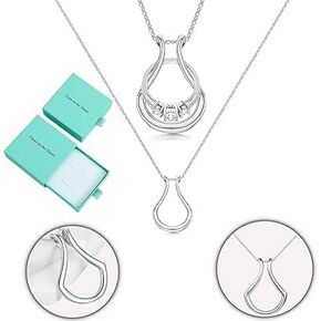 Ring Holder Necklace - Silver Wedding Engagement Ring Keeper Necklace for Women Birthday Gift for Wife (Silver)