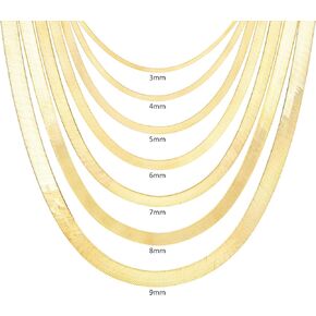 Nuragold 10K Real Yellow Gold Solid Herringbone Flexible Chain Necklace 16"-24" (3mm-9mm) Italian Jewelry for Men & Women