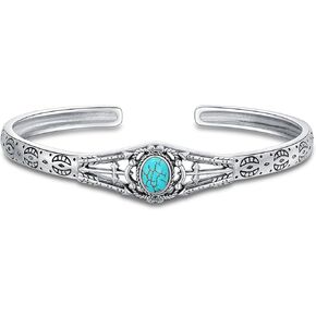Genuine Turquoise Cross Cuff Bracelet for Men, Sterling Silver Boho Adjustable Bangle Cuff Native American Jewelry for Men, Fit for 7.5 8 8.5 9 Inches