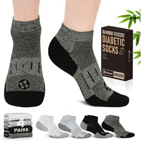 Diabetic Socks for Men,4 Pairs Low Cut Bamboo Viscose Wide Mens Diabetic Socks Size 6-9 9-12