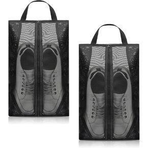 2 Pack Shoe Bags for Travel, Sneaker Bags Packing with Sturdy Zipper Transparent Design Protable Shoes Organizer Bag for Gym Golf Shoe Dust Bag Man and Women Black