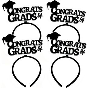 حزمة من 4 - Foed Treaduation Cap Beadbands ، BLACK Congrats Grads for Class of 2025 High School College Party Forms ، و Prom Dress Up Assume ، و Grad Photo Props