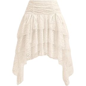 Verdusa Women's Lace Asymmetrical Layered Midi Skirt Tie Knot Ruched Flared Short Skirts
