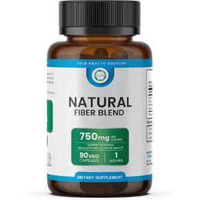Natural Fiber Blend Supplement - Promotes Digestive Health, Cholesterol Balance, Cardiovascular Wellness - Psyllium Husk, Chia Seed, Flax Seed - 750mg Organic Fiber Blend