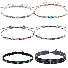 6Pcs Cowboy Hat Bands Ethnic Western Hat Bands for Cowboy Hats Cowgirl Turquoise Hatbands Beaded Hat Bands for Women Men