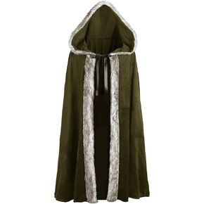HOMELEX Witch Black Viking Fur Hooded Cloak for Women Witch Cape Halloween Costume Cosplay