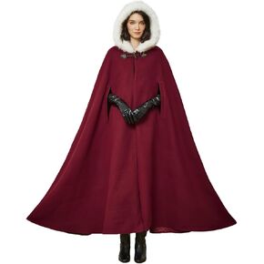 BEAUTELICATE Renaissance Hooded Cloak Cosplay Medieval Wool Blend Halloween Winter