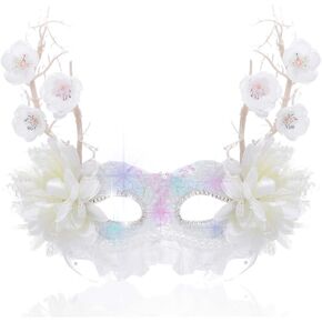White Masquerade Mask Lace Flower Masks Branch Mardi Gras Ball Accessories for Women