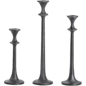 Gold Taper Candle Holders Set of 3, Heavy Candlestick Holders Decorative Candle Stand for Table Centerpiece, Cast Iron Candle Stick Holder Decor