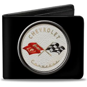 Buckle-Down Men's PU Bifold Wallet-Corvette C1 Flags Emblem Black, Multicolor, 4.0" x 3.5"