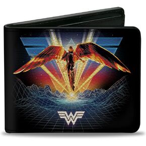 Buckle-Down Men's DC Comics Wallet, Bifold, Wonder Woman 1984 Golden Armor Pose Logo Topography, Vegan Leather, 4.0" x 3.5"