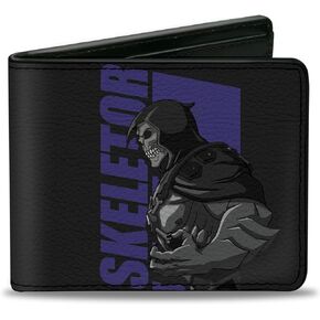 Masters of the Universe Wallet, Bifold, Masters of the Universe He Man and Skeletor Text Poses Black, Vegan Leather