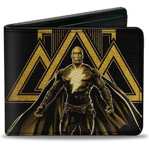 DC Comics Wallet, Bifold, Black Adam Pose and Title Logo Black Yellows, Vegan Leather