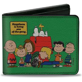 Buckle-Down Peanuts Wallet, Bifold, Peanuts Gang Hapiness Is Being One of the Gang Pose Green, Vegan Leather