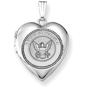 PicturesOnGold.com Sterling Silver Navy Heart Locket 3/4 Inch X 3/4 Inch