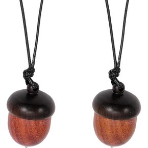 CHGCRAFT 2Pcs 2Colors Acorn Wood Locket Pendant Necklace with Wax Cords Memorial Box for Ashes Openable Storage Box Necklace, 31x21mm