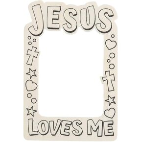 Fun Express Color Your Own Jesus Loves Me Picture Frame Magnets - Fun Craft Kits, 6.75" Wood Frames for Creative Kids - Perfect for DIY Projects and Gifts - 12 Pieces