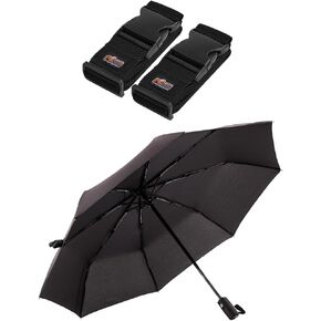 Gorilla Grip Luggage Straps and Umbrella, Luggage Straps Tightening Belts 2 Pack, Umbrella Lightweight Portable, Both in Black, 2 Item Bundle