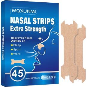 45 Count Nasal Strips for Snoring, Nose Strips Extra Strength- Upgraded Adhensive for Better Adhesion, Anti-Snoring Strips with Breathable Non-Woven