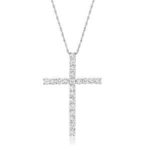 Ross-Simons 1.00 CT. T.W. قلادة قلادة Diamond Cross بالذهب الأبيض 14kt