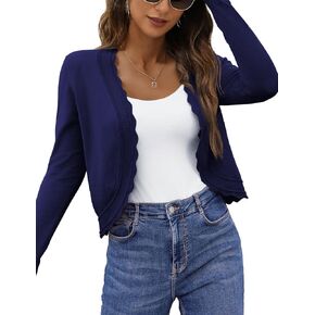 OmicGot Cropped Cardigan Sweaters for Women Open Front Knit Short Bolero Shrugs Navy Blue XL