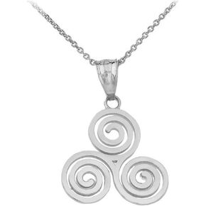 Claddagh Gold Solid 925 Sterling Silver Celtic Irish Triskele Triple Spiral Charm Necklace