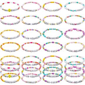 64 pcs Inspirational beaded Bracelets Bulk Adjustable Colored Motivational Bracelets Friendship Bracelets Encouragement Gifts for Women Men Home Office (beaded2)