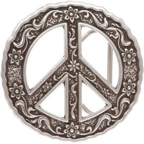 Round Perforated Floral Engraving Peace Sign Belt Buckle