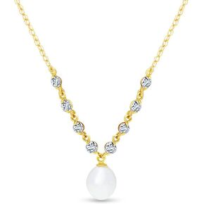 Galaxy Gold GG 14k Gold Drop Necklace with Natural Aquamarines & Grade A/A+ cultured Freshwater Pearl in Kuwait