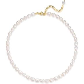 Freshwater Cultured Pearl Necklace Green Aventurine Blue Turquoise Dainty Choker Rice Pearl Strand Stainless Steel Jewelry Gifts