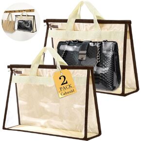2 Pack Dust Bags for Handbags,XL Size Clear Handbag Storage Organizer Dust Cover Bags,Handbag Dust Bags,Clear Purse Storage Organizer for Closet, with Zipper and Handle(X-Large)