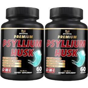 BMVINVOL (2 Packs) Premium Psyllium Husk Capsules - 4 Months Supply - Ginger, Fenugreek, Turmeric - Psyllium Fiber Capsules for Supports Digestion & Regularity