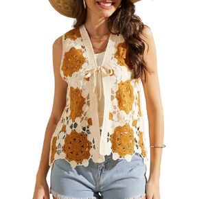 Womens Crochet Vest Top Sleeveless Sweater Tank, Lightweight Open Weave Summer Beach Top