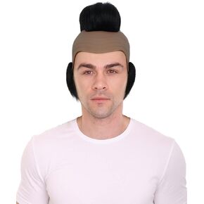 HPO Adult Men’s Tough Black Guy T Mohawk Wig, Perfect for Halloween, Flame-retardant Synthetic Fiber (Black)