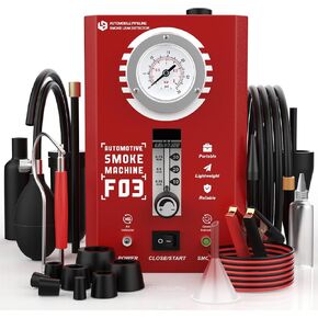Smoke Machine Automotive with Pressure Gauge and Flow Meter, F03 EVAP Smoke Leak Detector Tester for Car & All 12V DC Vehicles in Vacuum, Fuel Diagnostic Pipe System, Built-in Air Pump (Oil Excluded)