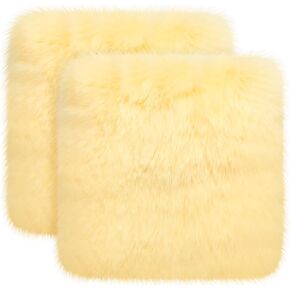 2 Pcs Natural Sheepskin for Bed Sores and Skin Imitation Wool Medical Sheepskins with Non-Slip Back for Pain Relief and Discomfort, Wool Seat Pad, 17 in x 17 in(Beige)