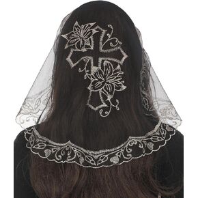 Bozidol Small Catholic Veils for Church, Lily and Cross Lace Mantilla Chapel Veil, Latin Mass Head Coverings for Women Girls