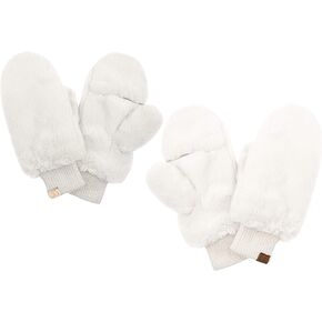 Funky Junque Matching 2 Pack Mommy & Me Faux Fur Mittens - Ivory