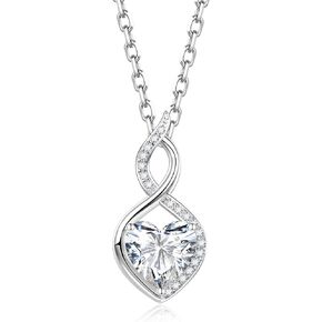 1ct/2ct Moissanite Heart Pendant Necklaces for Women, 925 Sterling Silver Imitation Diamond Moissanite Infinity Heart Necklace, Ideal Birthday Anniversary Jewelry Gifts for Mom Wife Her
