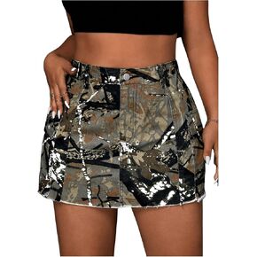 WDIRARA Women's Plus Size Y2K Mini Denim Skirt High Waist Bodycon Cargo Skirts with Flap Pocket