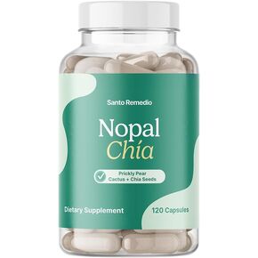 Santo Remedio Nopal Chia, Prickly Pear Cactus and Chia Powder Dietary Supplement, Clinically Proven Ingredients, Gluten Free, Non-GMO, No Added Sugar, 120 Capsules, 60 Servings Per Container