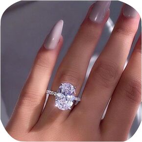 Fashion Classic Oval Cut Cubic Zirconia Engagement Promise Ring 925 Sterling Silver Wedding Band Halo CZ Solitaire 4CT Simulated Diamond Bridal Anniversary Princess Ring Gift for Women Size 8