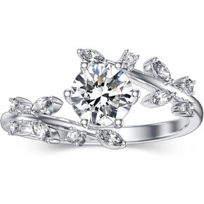 Floral Moissanite Ring for Women 1ct D Color VVS1 Clarity Vines Diamond Ring Leaf Shaped 925 Silver Moissanite Rings Vines Style Engagement Ring For Her