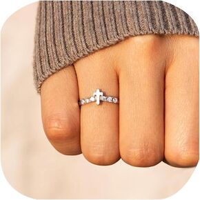 ZDIFDIC Dainty Trendy Stackable Ring Thin Cz Cross Rings for Women Simple Statement Wedding Bands Eternity Promise Ring for Her Cubic Zirconia Half Eternity Engagement Ring(6#), silver, R-Q538-P6