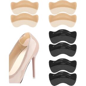 HiRui 4 Pairs Gel Heel Grips & Liners - Cushion Pads and Inserts for Loose Shoes, Prevent Heel Pain, Blisters, and Rubbing, Ideal for Womens & Mens Shoe Fit (4Pairs:2Black, 2Beige)