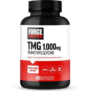 FORCE FACTOR TMG Betaine Supplement to Support Liver Health, Healthy Homocysteine Levels, and Methylation Support, Non-GMO, Vegan-Friendly, Premium Quality, 180 Capsules